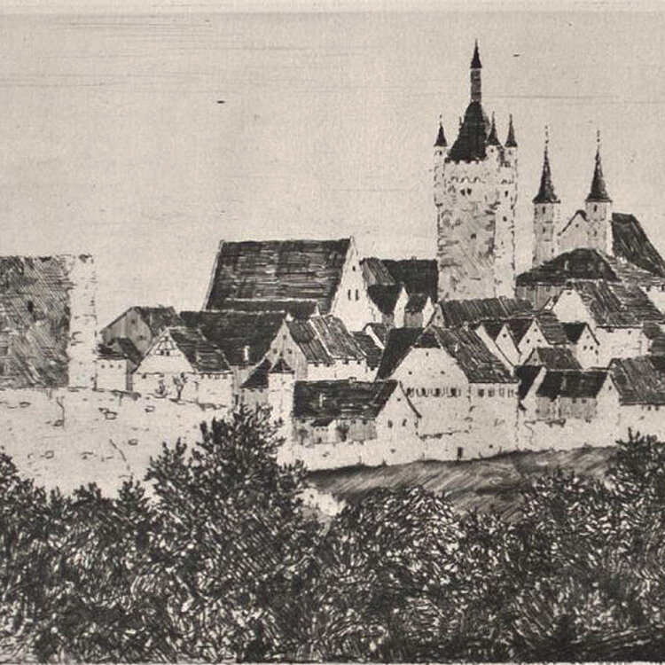 Ferdinand Dörr - Kaiserpfalz in Wimpfen - undatiert - Radierung auf Büttenpapier