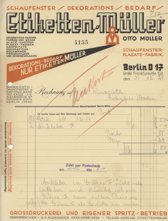 Firma M. Winzrieth (Kaufhaus)an Etiketten-Müller-...