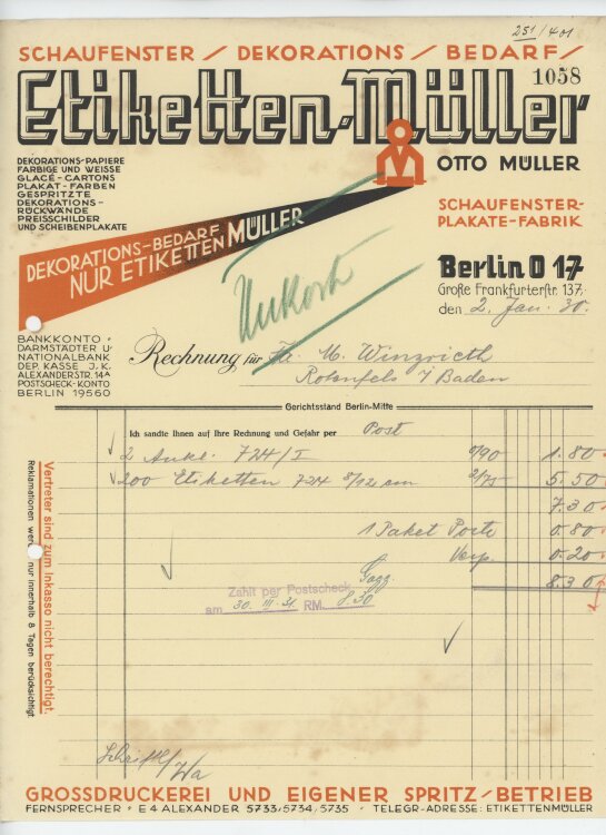 Firma M. Winzrieth (Kaufhaus)an Etiketten-Müller-...