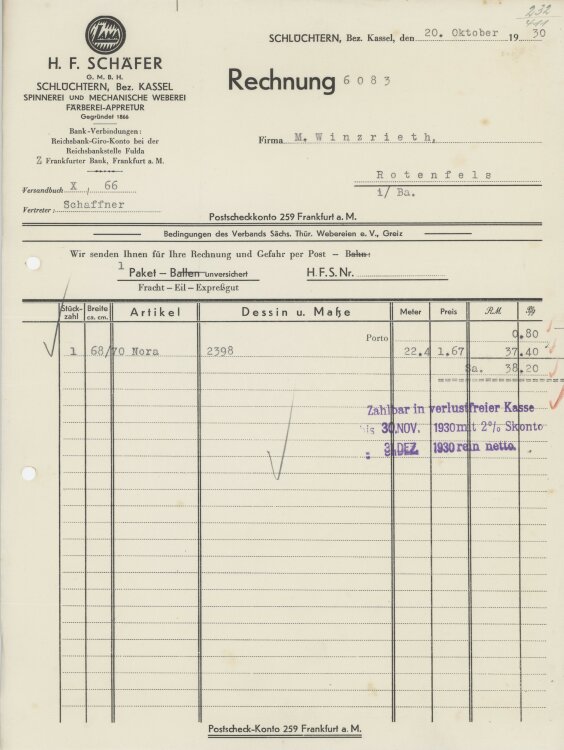 Firma M. Winzrieth (Kaufhaus)an H. F. Schäfer GmbH-...