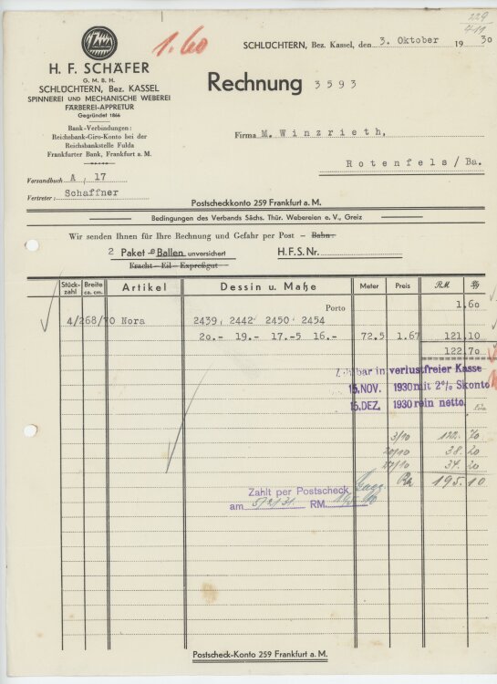 Firma M. Winzrieth (Kaufhaus)an H. F. Schäfer GmbH-...