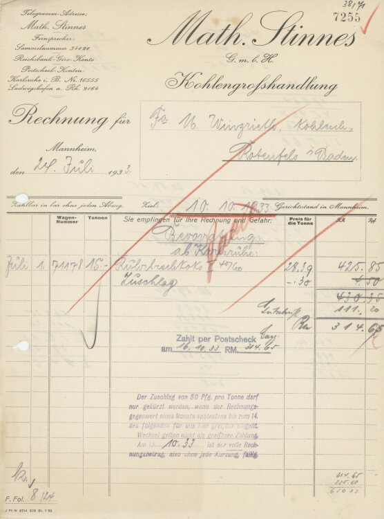 Firma M. Winzrieth (Kaufhaus)an Math. Stinnes GmbH-...