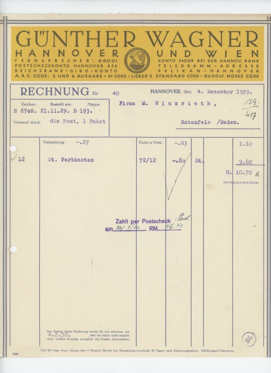 Firma M. Winzrieth (Kaufhaus)an Günther Wagner-...