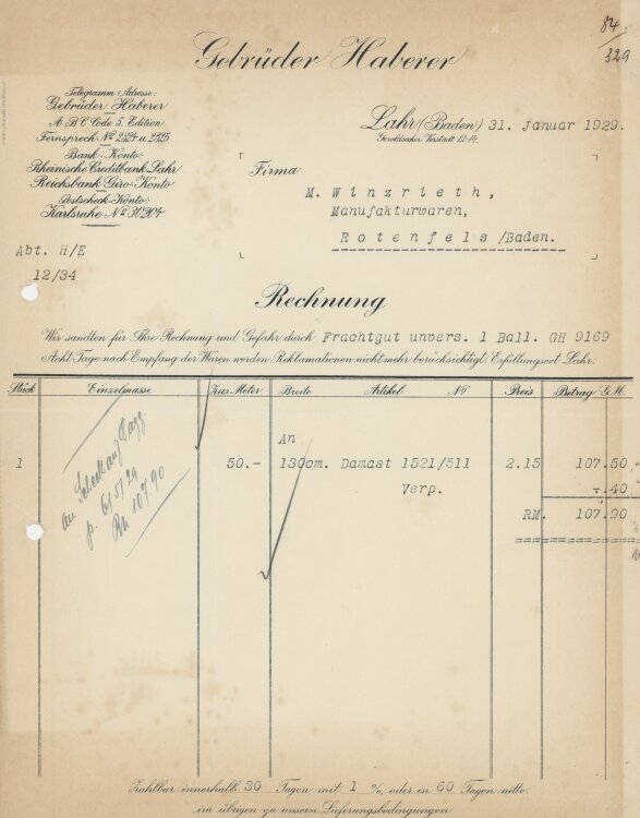 Firma M. Winzrieth (Kaufhaus)an Gebrüder Haberer-...