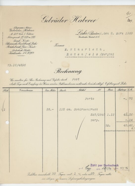 Firma M. Winzrieth (Kaufhaus)an Gebrüder Haberer-...