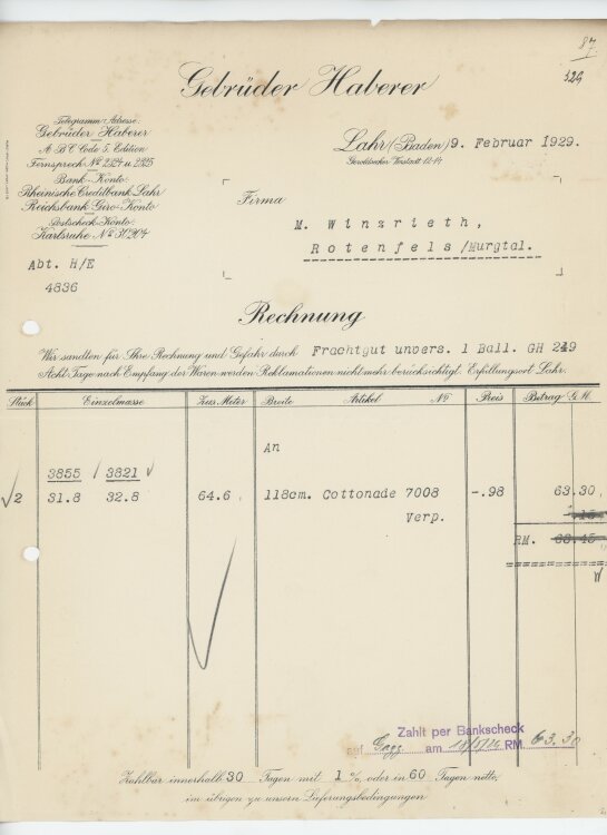 Firma M. Winzrieth (Kaufhaus)an Gebrüder Haberer-...