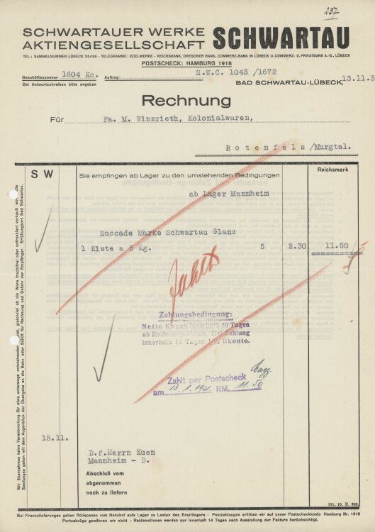 Firma M. Winzrieth (Kaufhaus)an Schwartauer Werke AG-...