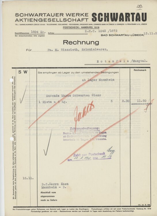 Firma M. Winzrieth (Kaufhaus)an Schwartauer Werke AG-...