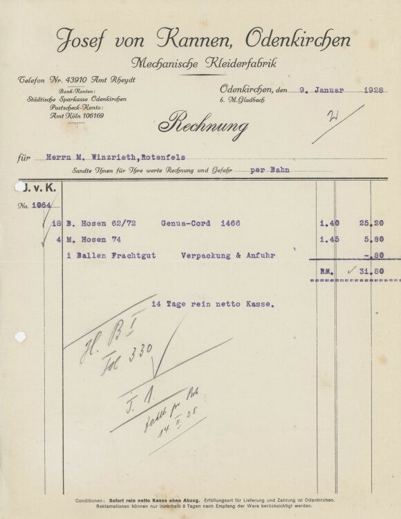 Firma M. Winzrieth (Kaufhaus)an Josef von Kannen-...