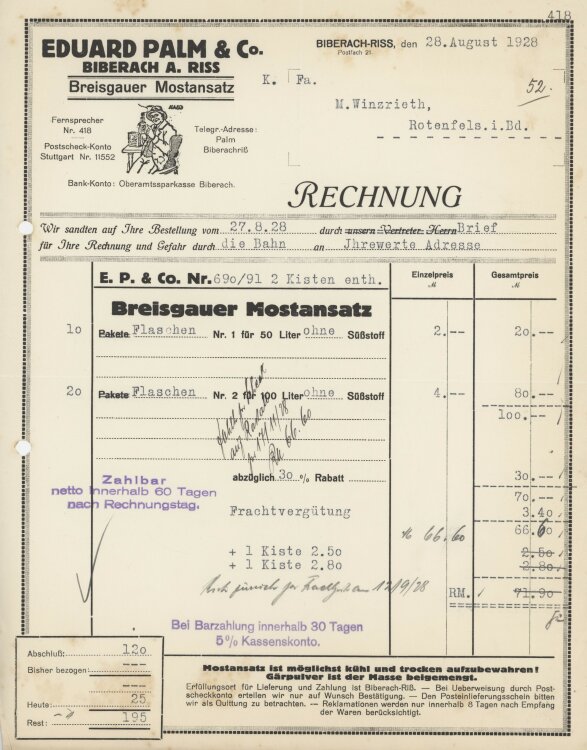 Firma M. Winzrieth (Kaufhaus)an Eduard Pal & Co-...