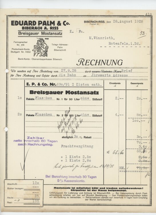 Firma M. Winzrieth (Kaufhaus)an Eduard Pal & Co-...