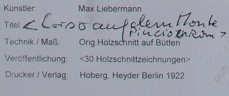 Max Liebermann - Corso auf dem Monte Picinio in Rom - Holzschnitt - 1922