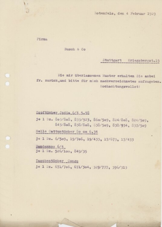 Firma M. Winzrieth (Kaufhaus) - Rücksendung - 28.03.1929