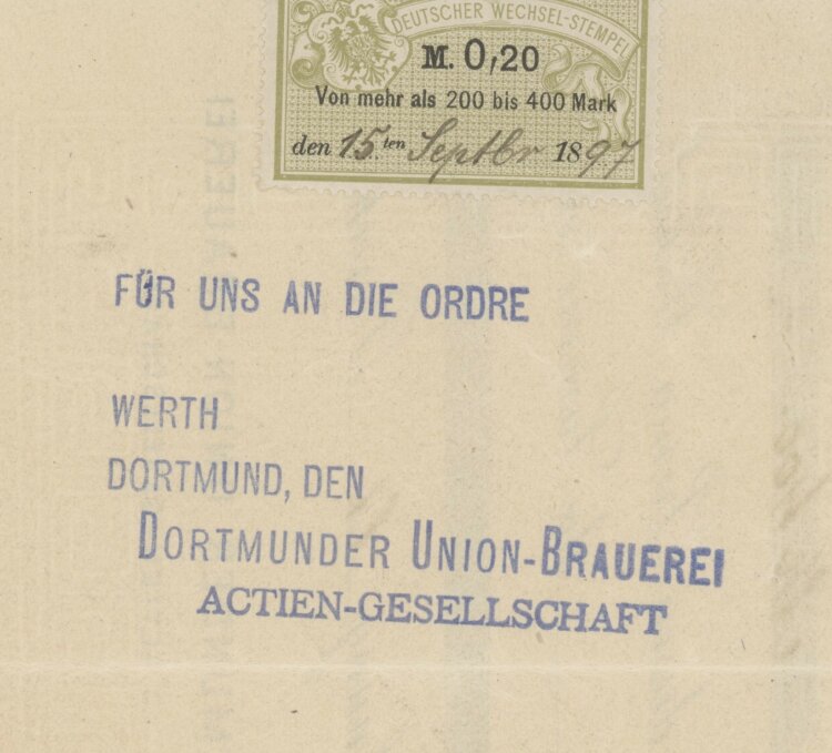 Dortmunder Union-Brauerei AG - Prima-Wechsel - 28.10.1882