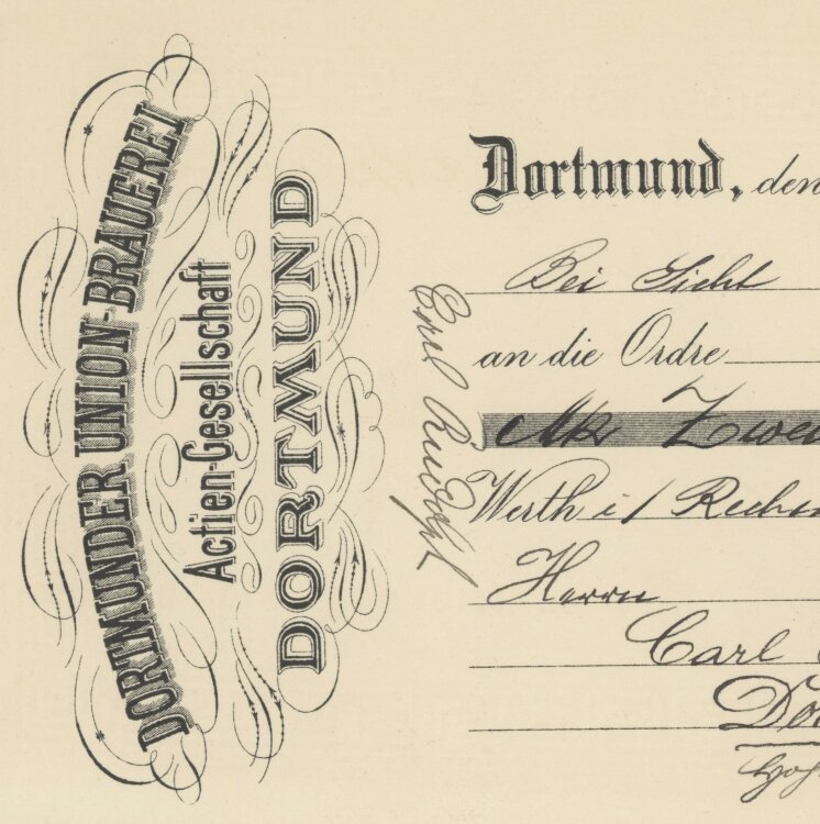 Dortmunder Union-Brauerei AG - Prima-Wechsel - 29.04.1903