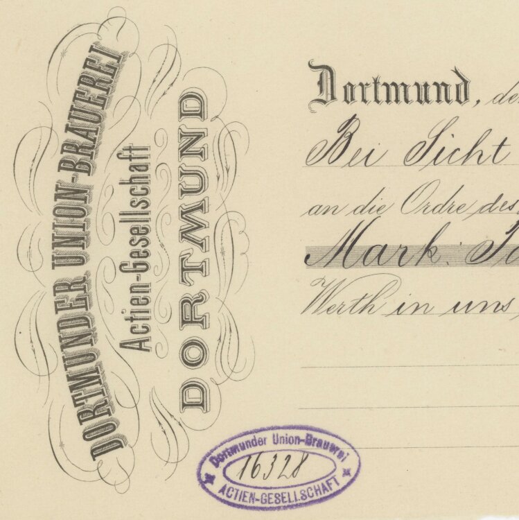 Dortmunder Union-Brauerei AG - Prima-Wechsel - 06.10.1892