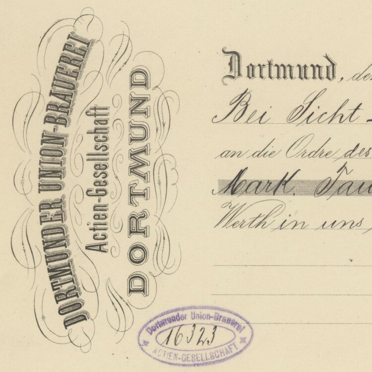 Dortmunder Union-Brauerei AG - Prima-Wechsel - 06.10.1892