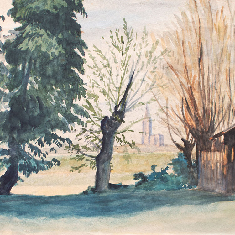 Uli Huber - Scheune am Feldrand - 1919 - Aquarell