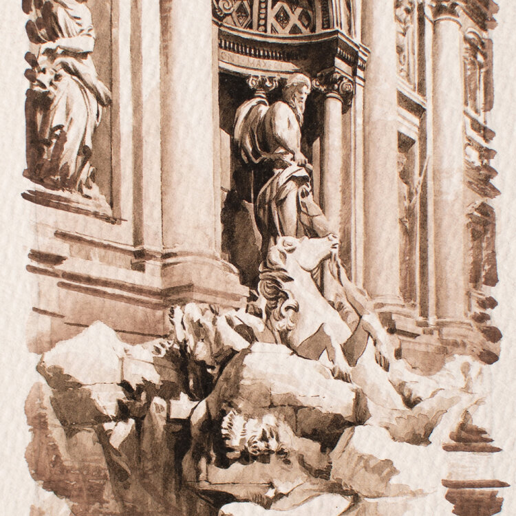 unleserlich signiert - Trevi-Brunnen, Rom - undatiert -...