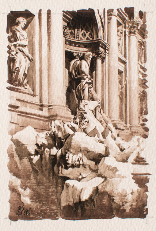 unleserlich signiert - Trevi-Brunnen, Rom - undatiert -...