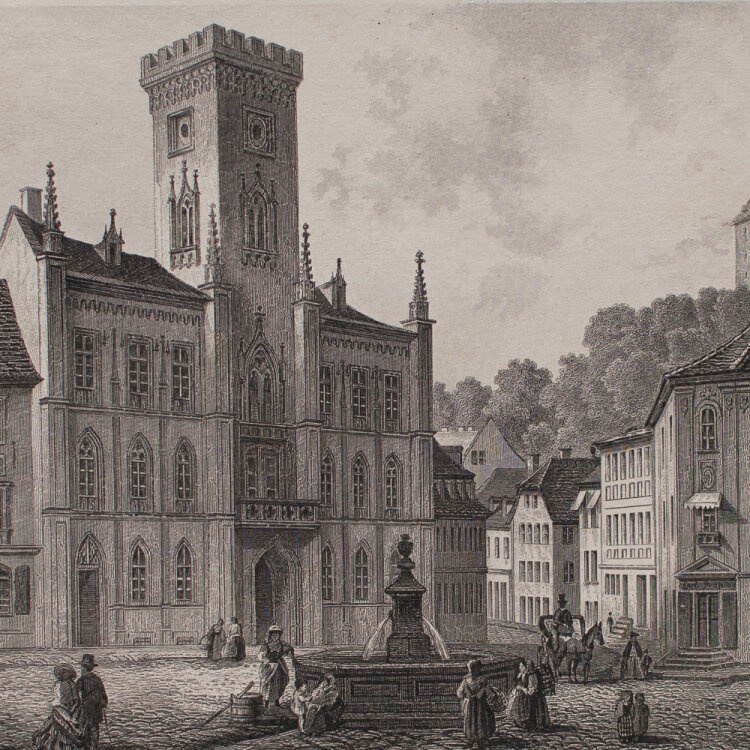 G. Heisinger - Das Rathaus in Greiz - undatiert - Stahlstich