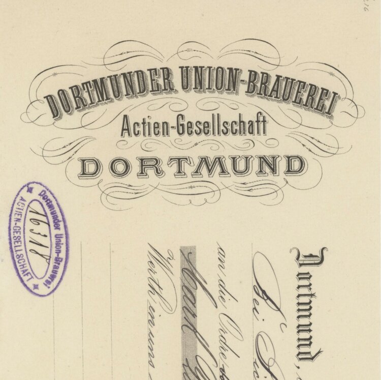 Dortmunder Union-Brauerei AG - Prima-Wechsel - 06.10.1892