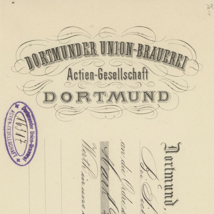 Dortmunder Union-Brauerei AG - Prima-Wechsel - 06.10.1892