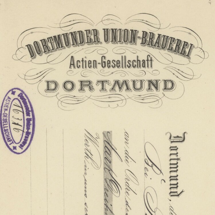 Dortmunder Union-Brauerei AG - Prima-Wechsel - 06.10.1892