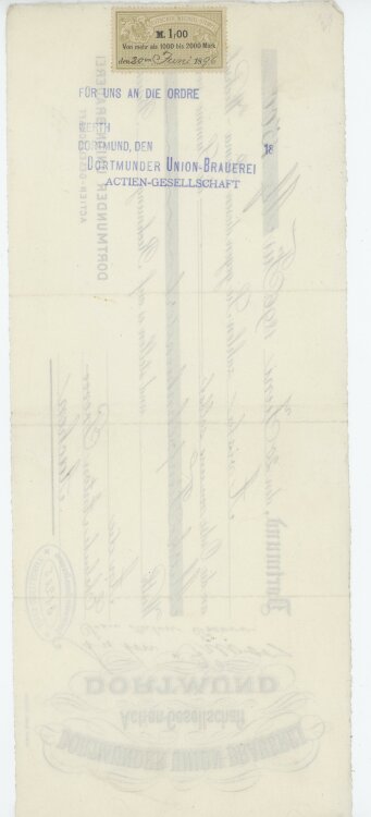 Dortmunder Union-Brauerei AG - Prima-Wechsel - 20.06.1896