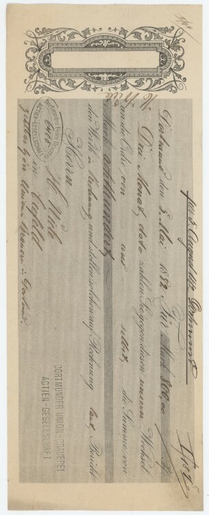 Dortmunder Union-Brauerei AG - Prima-Wechsel - 05.05.1882