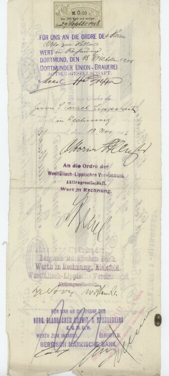 Dortmunder Union-Brauerei AG - Prima-Wechsel - 29.09.1906