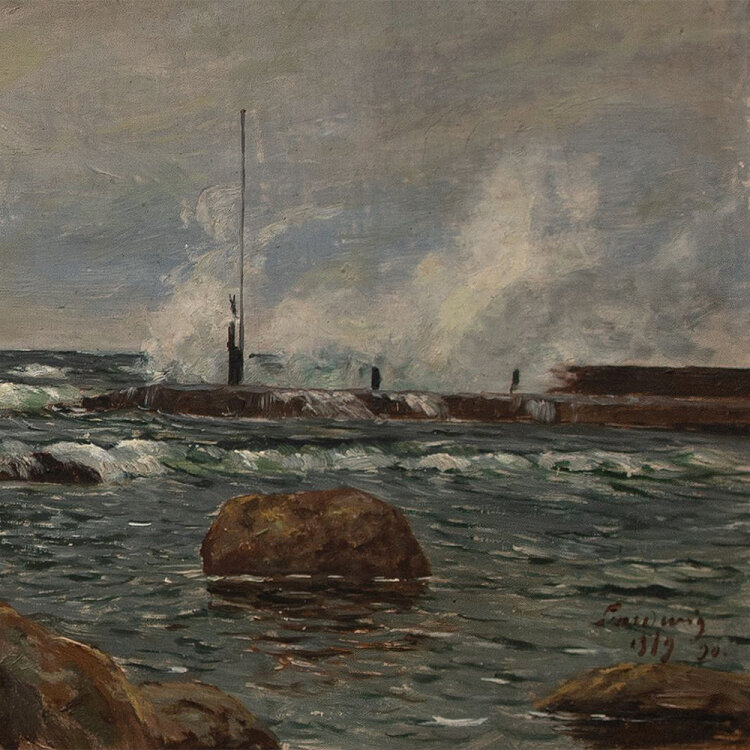 Otto Julius Goebel - Im Hafen von Sandvig, Bornholm - 1890 - Öl auf Malpappe