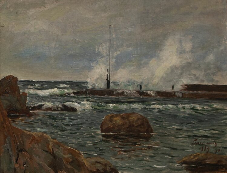 Otto Julius Goebel - Im Hafen von Sandvig, Bornholm - 1890 - Öl auf Malpappe