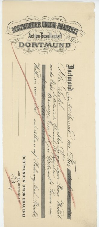 Dortmunder Union-Brauerei AG - Prima-Wechsel - 24.01.1901