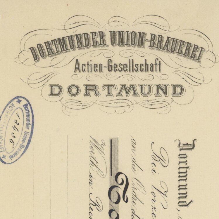 Dortmunder Union-Brauerei AG - Prima-Wechsel - 26.08.1895