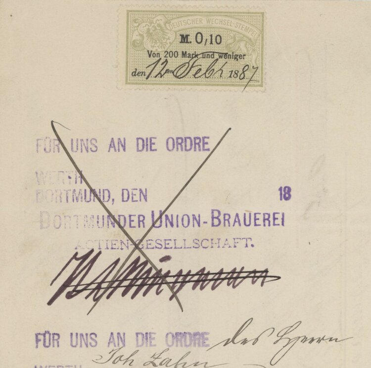 Dortmunder Union-Brauerei AG - Prima-Wechsel - 02.11.1887