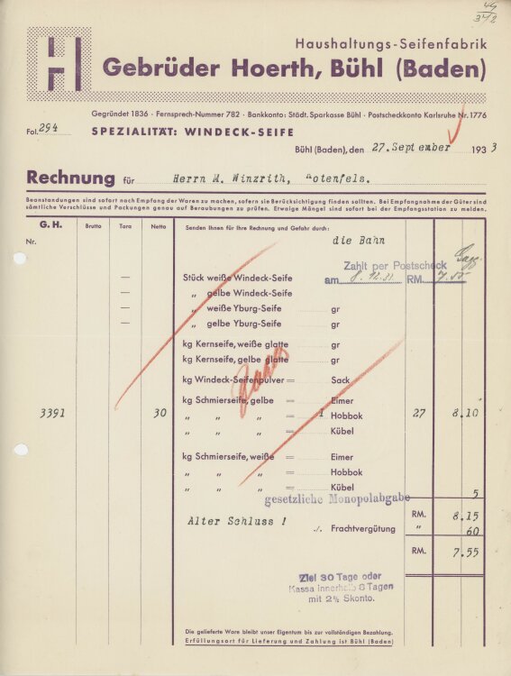 Firma M. Winzrieth (Kaufhaus)an Gebrüder Hoerth...