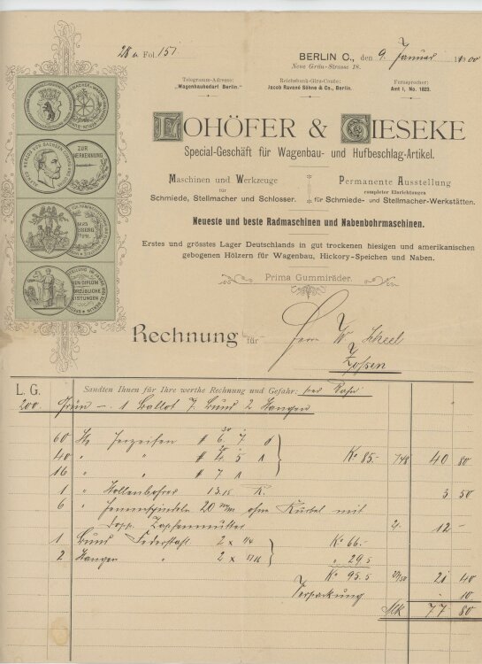 Wilhelm Scheel Schmiedemeisteran Lohöfer & Gieseke- Rechnung - 09.01.1900