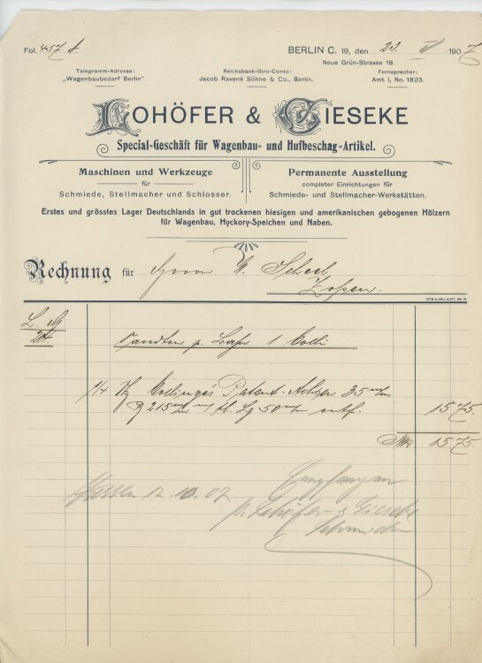 Wilhelm Scheel Schmiedemeisteran Lohöfer & Gieseke- Rechnung - 23.05.1907