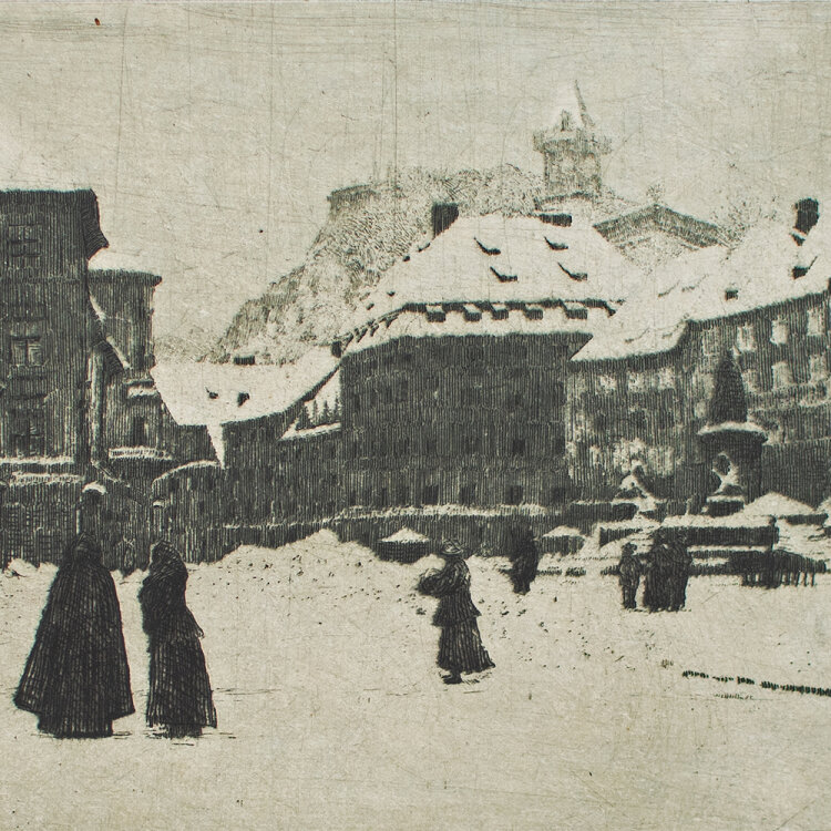 Max von Scherer - Graz im Schnee Hauptplatz - 1917 -...