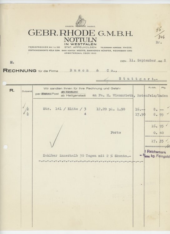 Busch & Coan Gebr. Rhode GmbH- Rechnung - 11.09.1928