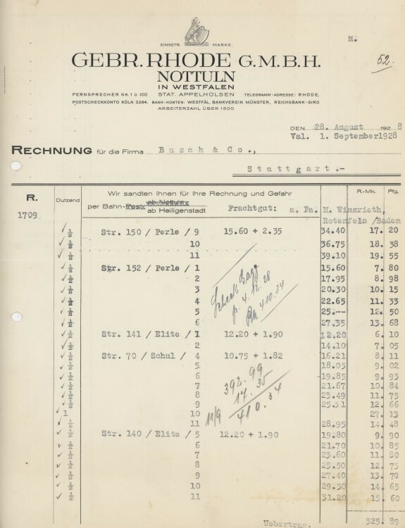 Busch & Coan Gebr. Rhode GmbH- Rechnung - 28.08.1928