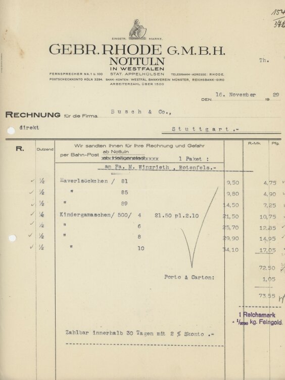 Busch & Coan Gebr. Rhode GmbH- Rechnung - 16.11.1929