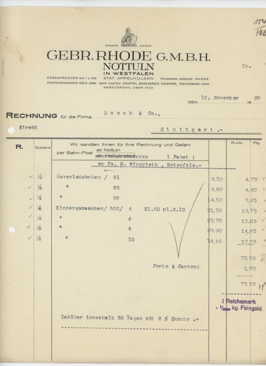 Busch & Coan Gebr. Rhode GmbH- Rechnung - 16.11.1929