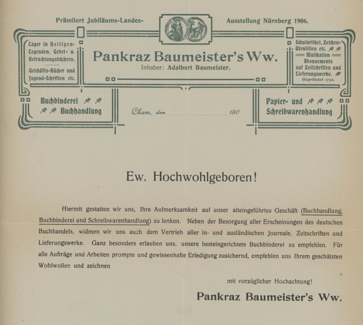 Pankraz Baumerister´s Witwe Inhaber: Adalbert Baumeister. - Werbung - ohne Jahr