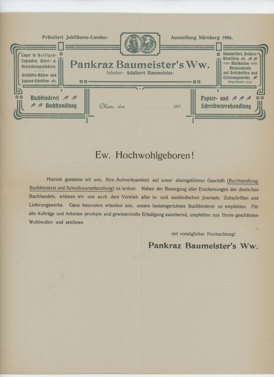 Pankraz Baumerister´s Witwe Inhaber: Adalbert Baumeister. - Werbung - ohne Jahr