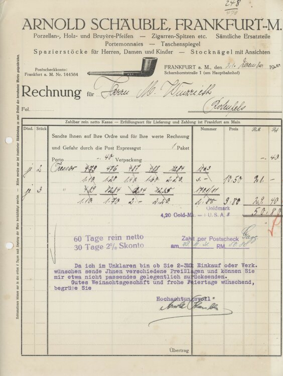 Firma M. Winzrieth (Kaufhaus)an Arnold Schäuble-...