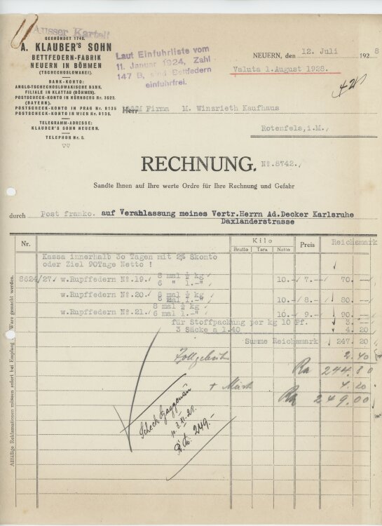 Firma M. Winzrieth (Kaufhaus)an A. Klauber´s Sohn-...