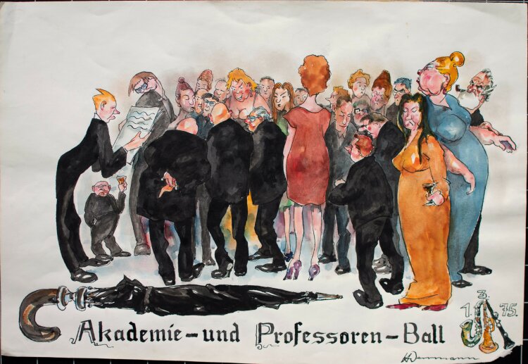 Heinrich Werrmann - Akademie- und Professoren-Ball - 1975 - Aquarell, Tinte, Tusche