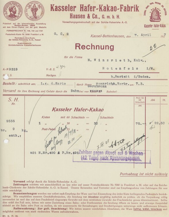 Firma M. Winzrieth (Kaufhaus)an Kasseler...